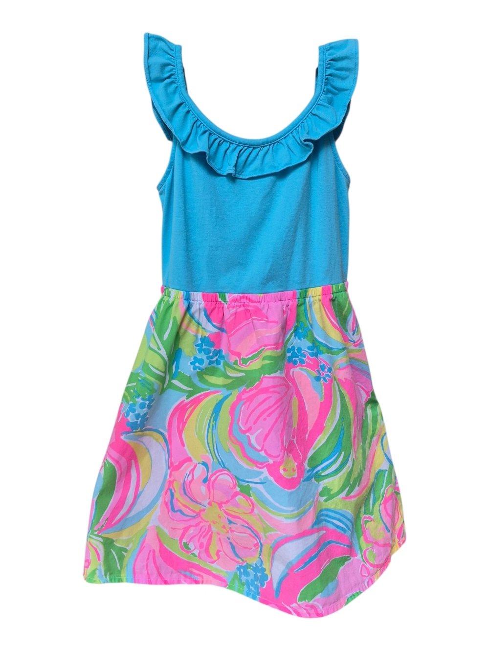 Lilly Pulitzer Claire Ruffle Dress Pink Blue Size S 4-5 Girls
